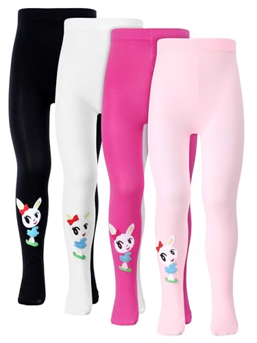 4 Pairs Girls Dance Tights Pattern Leggings Fleece Lined Pantyhose Microfiber Stockings for Girls