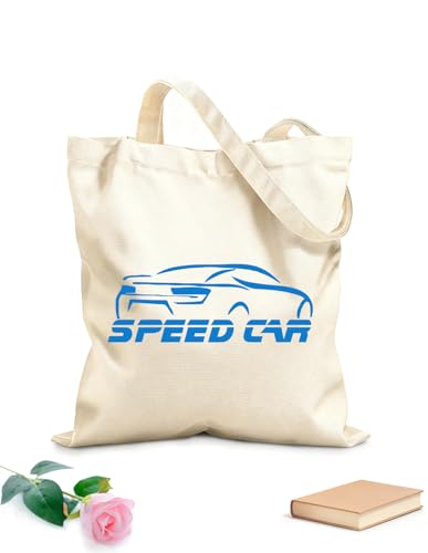 XIARON Bolsos de calicó para mujer Coche de carreras de velocidad, garaje, mundo automotriz Tela de 340g/m² de grosor Se usa como bolsa de regalo M Azul