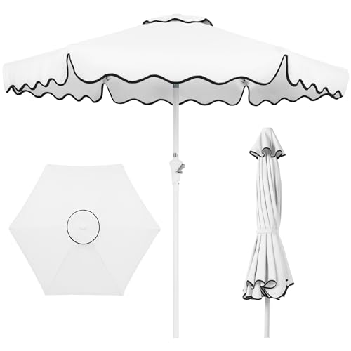 Best Choice Products 7.5ft Patio Market Umbrella with Wavy Trim UV-Fade-Resistant 210g Canopy Crank & Tilt Wind Vent Heavy-Duty Frame - White