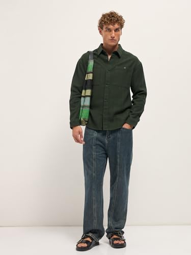 Image of THE BEAR HOUSE Men Pure Cotton Textured Relaxed Fit Overshirt
