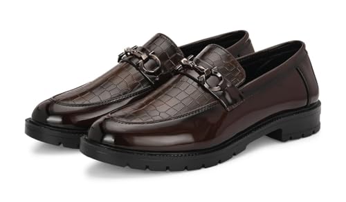 Image of MACTREE Croco Print Leather Slipon Loafers for Men | Chunky Sole Loafers