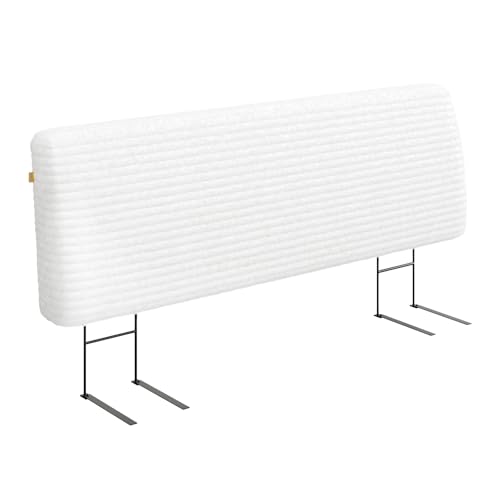 Image of Pinmoco 4.7 inch Upholstered Headboard for King Size Bed, Height Adjustable and Ergonomic Headboard, Easy Assemble, Sturdy and Durable, Corduroy, White