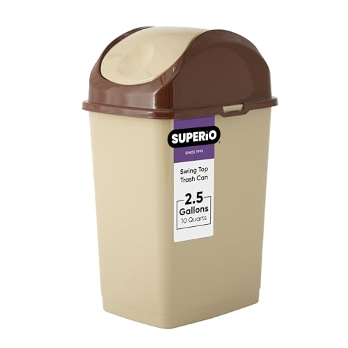 Caneca de basura plástica beige 2.5 galones con tapa basculante
