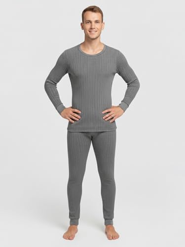 Image of Lux Cozi HEATEK Men's Round Neck Full Sleeve Skin Friendly Winter Wear Thermal Top and Bottom Set | Thermal Set for Men | Style 333