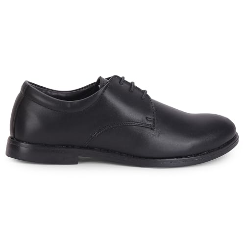 Image of Liberty Fortune MONTRICH-E Men's Lacing Formal Derby Shoes - Black | Synthetic Leather Lace-Up with Cushioned Footbed | Stylish Wedding, Office Footwear - Comfortable and Lightweight