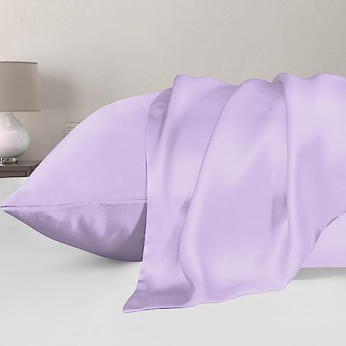 Pamposh Satin Silk Pillowcases For Hair And Skin 2 Pack Standard Size with Envelope Closure (2 Pcs Pillowcases (50 x 75 cm), Purple) - Image 2