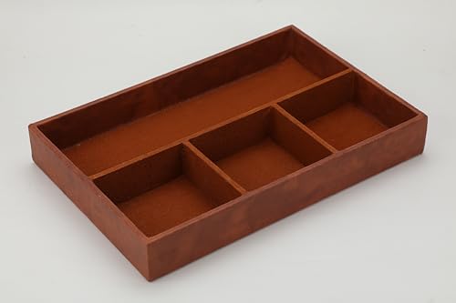 Image of Desk Organizer Tray Faux Leather 4 Compartment for Multi-Functional, Office, Study Table, Cosmetic Organizer in Tan Brown