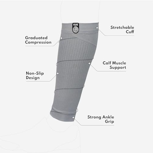 Image of KUE Compression Calf Sleeve | Men & Women Calf Support for Gym, Sports & Fitness|Calf Support, Blood Circulation, Swelling, Shin Splints, Varicose Veins, Recovery|Pack of 2| (L /XL, Black /Grey)