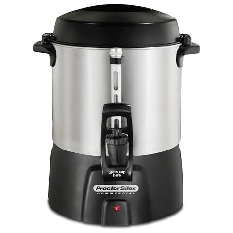 Proctor Silex Commercial 45040R Brushed Aluminum Coffee Urn, 40 Cup Capacity, Fast Brewing, One-Hand Dispensing, Dual Heaters, Commercially Rated, NSF Listed Cover
