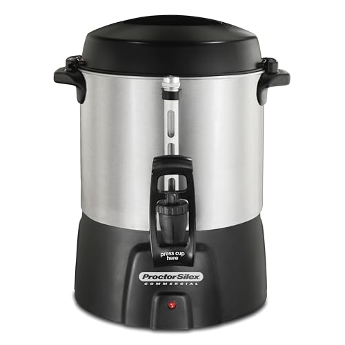 Proctor Silex Commercial 45040R Brushed Aluminum Coffee Urn, 40 Cup Capacity, Fast Brewing, One-Hand Dispensing, Dual Heaters, Commercially Rated, NSF Listed