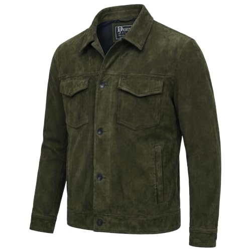 Image of Men's Suede Leather Jacket Real Lambskin Suede Casual Leather Jackets For Men Suede Trucker Coat for Mens