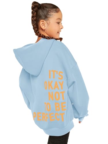 SweatyRocks Girl's Letter Print Hooded Sweatshirt Long Sleeve Oversized Pullover Tops