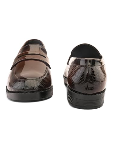 Image of STANPHORD Mens Loafers Men tan petant Leatherette Wrinkle Free Shiny Glossy Formal Office wear Slip on Moccasins Loafers Penny Shoes Without Laces