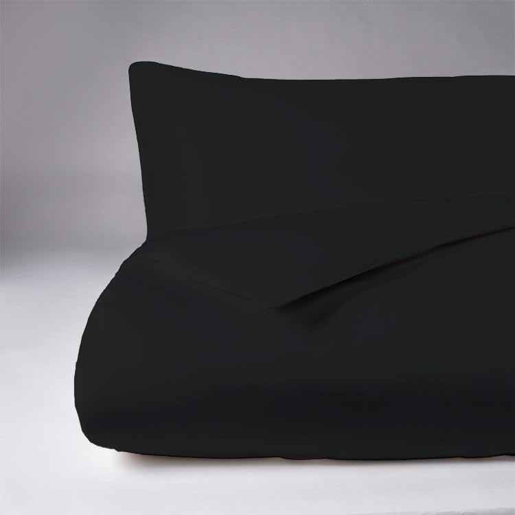 Home Living NON IRON Luxury Easycare Plain Dyed Duvet Cover & Pillow Case(s) Bedding Set (Black, Double Fitted Sheet)