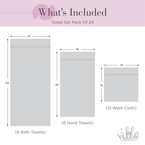 Image of Villa Celestia 24-Piece 100% Cotton Towel Set, 6 Bath Towels, 6 Hand Towels, 12 Wash Cloth, Quick-Dry, Burgandy