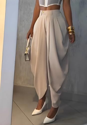 NRTHYE Womens Business Casual Pants Baggy High Waisted Wide Leg Pleated Drapey Harem Tapered Pants Work Trousers3