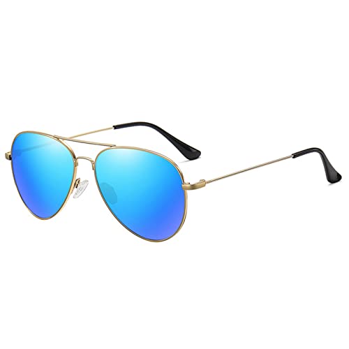 YOJUED Gafas de sol polarizadas retro con efecto espejo, para hombre y mujer, protección UV400, A-gold Blue, Einheitsgröße Cover