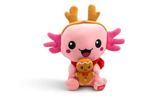 Generisch Peluche de Axolotl Navidad 25 cm – Lindo juguete de Navidad de Axolotl – Peluche suave para acurrucarse – Regalo para niños (cuernos)