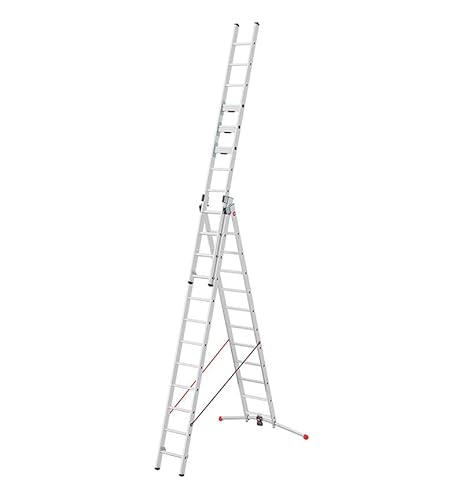 Hailo Master S120 Pro Mehrzweckleiter - 3-teilige, klappbare Aluminium-Leiter - als Schiebe-, Bock- und Anlegeleiter nutzbar - Höhe bis 7,85 m - Gewicht: 34 kg