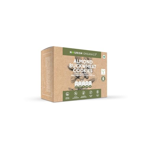 Image of Nourish Organics Almond Buckwheat Cookies | Gluten-Free, High Fibre Cookies | Made with Buckwheat, Almonds & Seeds | No Refined Sugar | 120g Pack