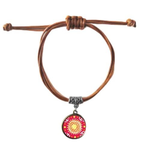 Bracelet corde double cuir dessin Tournesol totem mexicain vintage