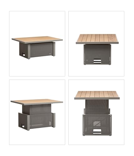 Dehner Garten-Lounge Colmar, 4-teilig, 5-Sitzer, inkl. Tisch und Polster, Aluminium/FSC®-zertifiziertes Teakholz/Olefin, grau/braun