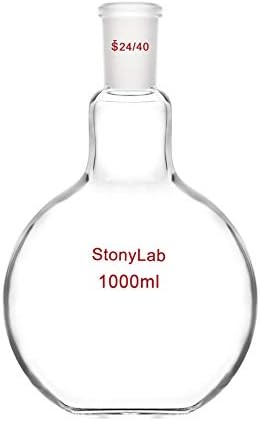 StonyLab Glass 50ml Heavy Wall Single Neck Flat Bottom Boiling Flask, with 24/40 Standard Taper Outer Joint, 50ml