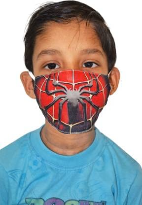 Mask kids Digital print Mix Design Cartoon Polyester Front Cotton Lining Mask/Kids/Multicolor (Spider Man, Set of 1)