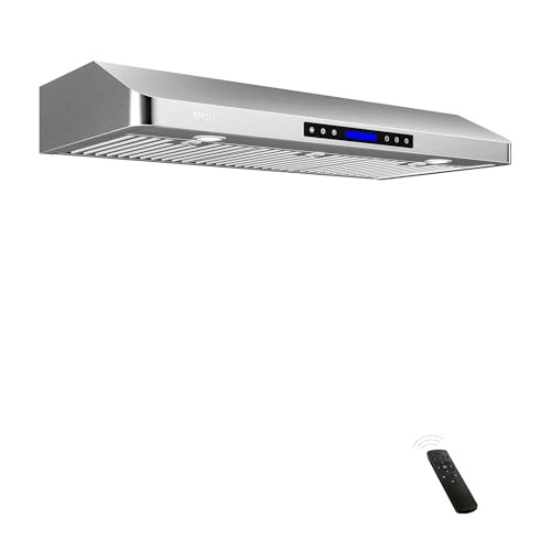 EKON 42 inches Under Cabinet Range Hood, 900 CFM Stainless Steel Kitchen Chimney Vent, 4 Speed Touch Screen Control With Remote 2Pcs 3W LED lights Dishwasher-safe Filters Fan Timer
