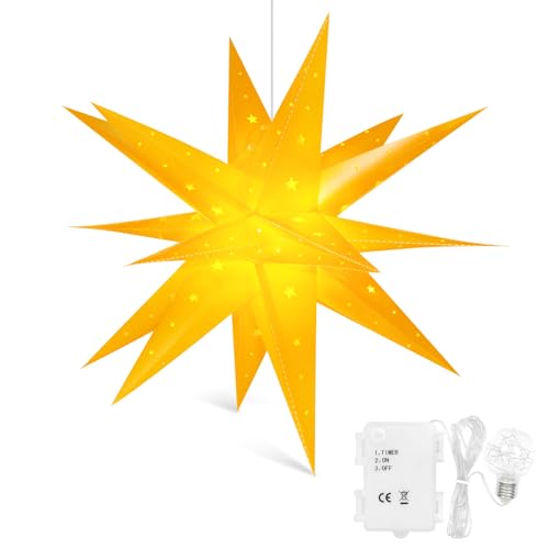 Qijieda 3D Weihnachtsstern Beleuchtet Außen Batterie mit Timer - 58cm...