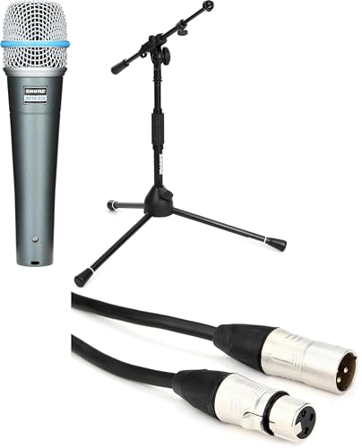 Shure Beta 57A Supercardioid Dynamic Instrument Microphone with Tripod Stand and XLR Cable for Studio or Live Performance