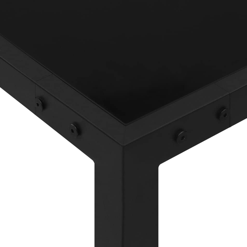 Mesa de jardín de 130 x 130 x 72 cm, acero negro y cristal, robusta mesa exterior con tapa de cristal templado, mesa de jardín fácil de limpiar para terraza, mesa duradera