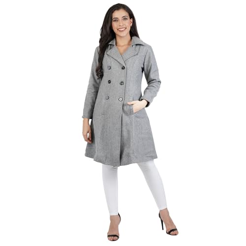 Buy AOL Women's double breasted grey long Woollen coat (Grey
