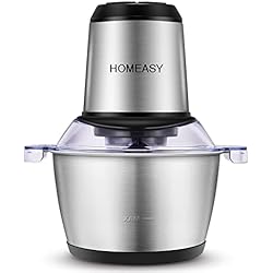 Procesador De Verduras Electrico HOMEASY Picadora Eléctrica de Alimetos 350W, 2L Trituradora de Alimentos de Acero Inoxidable, Picadora de Alimentos 4 Cuchillas 2 Velocidades, Picadora de Carne Verduras y Frutas