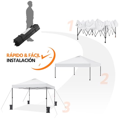 Miniatura 4 de Yaheetech Carpa Plegable 3x3m Altura Ajustable 262-282cm Cenador Para Jardin Gazebo De Patio Para Camping Playa,Con Bolsa De Transporte, Resistente Al Viento Blanco