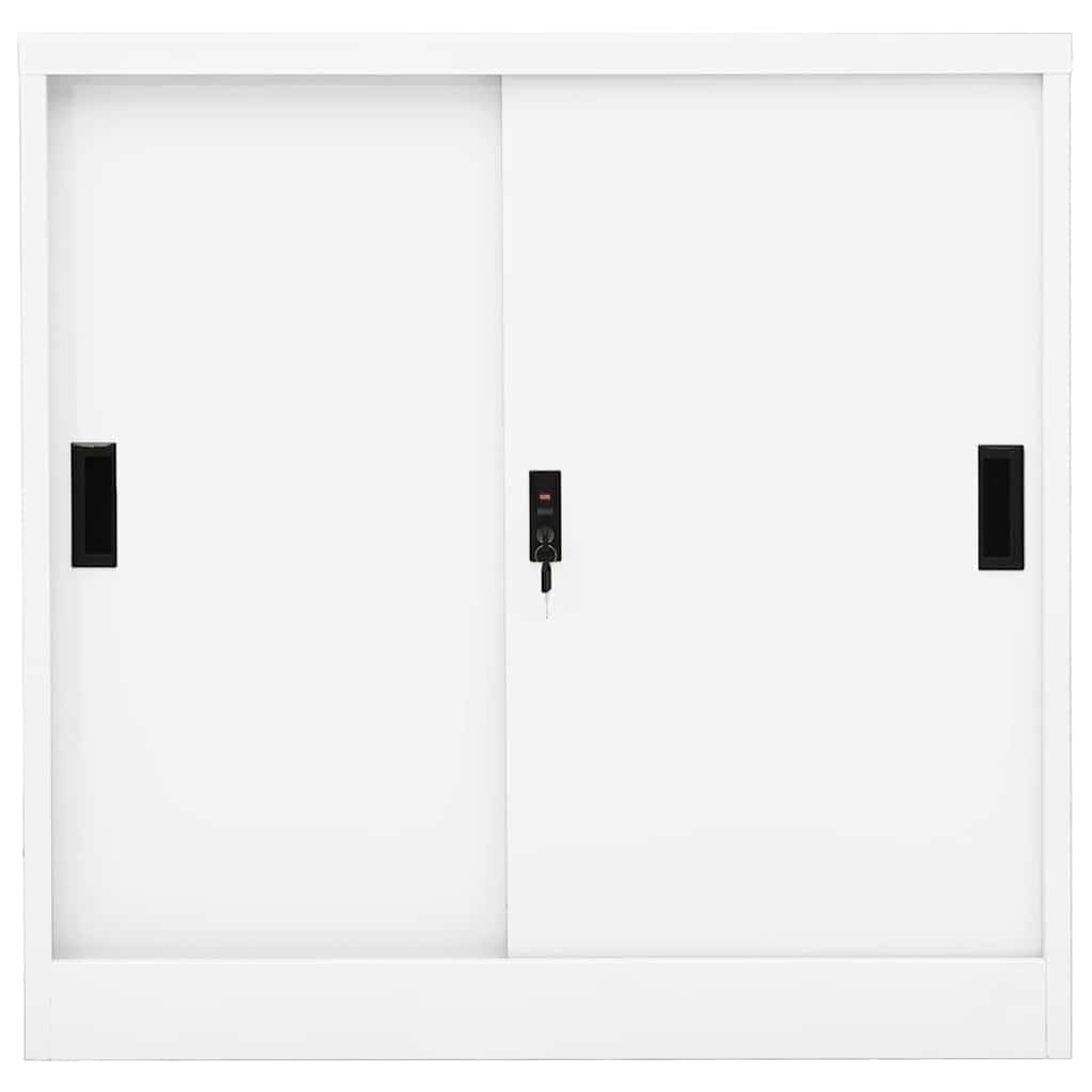 Armoire de Bureau en Acier Blanc avec Porte Coulissante 90 x 40 x 90 cm
