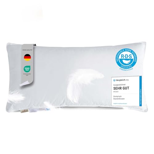Homyrium Daunenkissen 40x80 Kopfkissen 40x80 Daunen Federkissen Dreikammer Kissen FÜLLUNG: außen 90% Daunen / 10% Federn; innen 100% Federn 100% Baumwollbezug (800g 1er Pack)