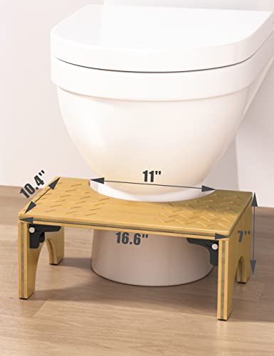 Toilet Stool, Easoger Bamboo Poop Stool, 7" Foldable Potty Stool, Wood Bathroom Step Stool Squat With Anti Slip Layer, 330 Lbs Capability #TOP5