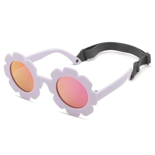 Image of Hycredi Flexible Bendable Flower Baby Polarized Sunglasses with Strap for Newborn Infant Girls Age 0-24 Months