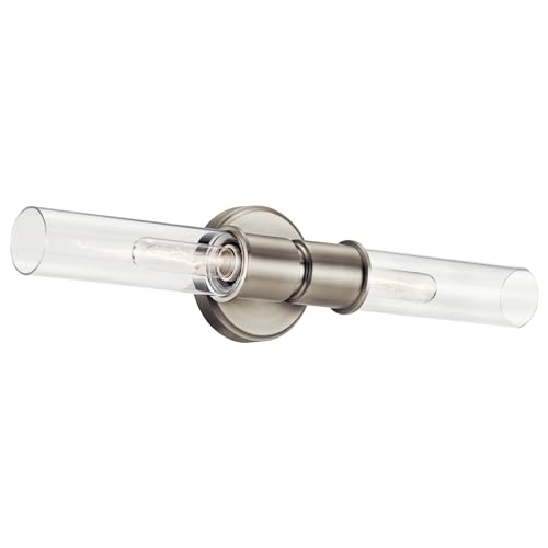 Image of Kichler Aviv 2-Light Wall Sconce, Modern Light with Clear Glass in Brushed Nickel, for Bedroom, Laundry Room, Kitchen or Hallway (24 inch x 5.5 inch), 52654NI