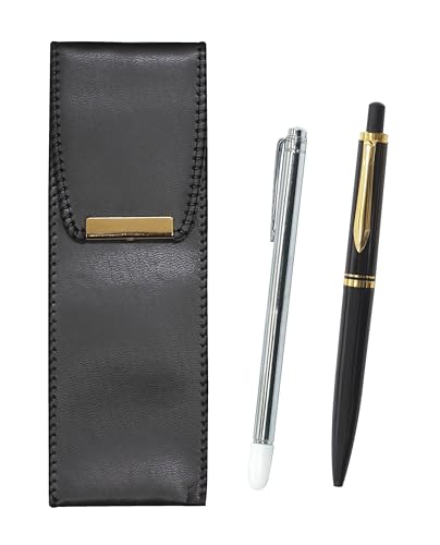 エコレザーペンケース 金属製指示棒とユーロスタイル真鍮パーツノック式シャープペンセット 黒 BR-701S-NXS-B