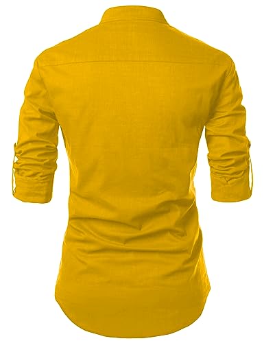 Image of FINIVO FASHION Men's Cotton Blend Solid Full Sleeve Short Kurta Shirt, Regular Fit Solid Pattern Mandarin Collar Straight Kurta Shirt