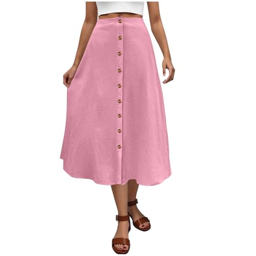 Skirts for Women Trendy Button Down High Waist Midi Skirt Soft Comfy Elegant Lightweight Flowy Lounge Clothes