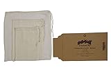 Organic Cheesecloth Bags 3-Pack For Straining Food, Yogurt, Juice, Cold Brew Coffee & Tea Filter - Reusable Cheese cloth nut milk bags GOTS Certified