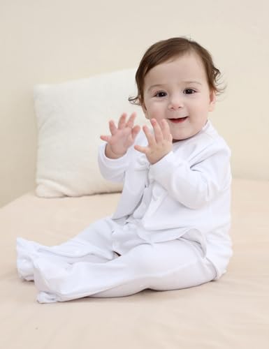 A&J DESIGN Baby Boy Tuxedo Gentleman Footie One-piece Romper with Bow Tie Newborn-9 Months3