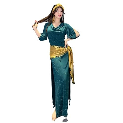 HKYBCF Bauchtanzkleid für Frauen Frauen Bauchtanz Kostüm Kleid Kleider Mädchen Bauchtanz Einteiliges Kleid Volkstanz Outfit Glänzendes 3-teiliges...