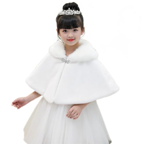 ruthyuexin Flower Girls Winter Short Coat Baby Girls Wedding Faux Fur Bolero Girls Party Warm Cloak Cape Kids Shawls