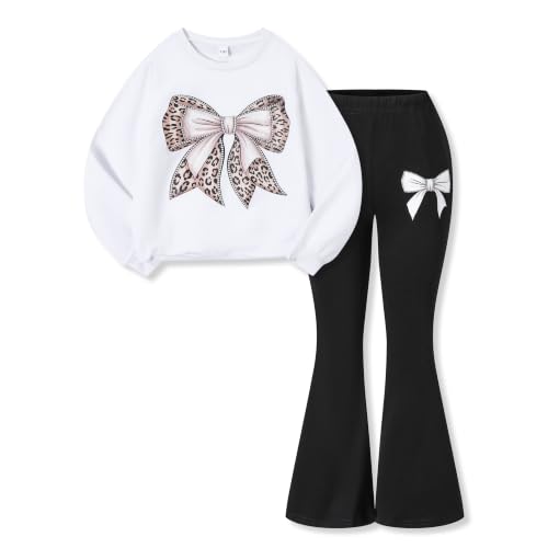 Image of Toddler Girl Clothes Long Sleeve Cartoon & Letter Graphic Top + Fruit Stationery Print Flared Leg Pants