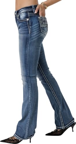 Miss Me Women's Mid-Rise Bootcut Jeans, Metallic Stardust Swirls Flag, Stretch Denim3