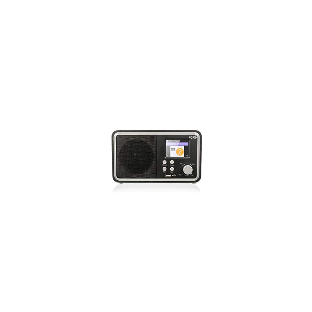 Xoro HMT 300 Internet Radio (2,4 inch Color LCD, BT, MP3 Playback, USB opladen, RC, 1x 3W, houtlook) zwart
